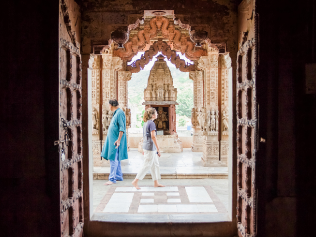 India_walking through building