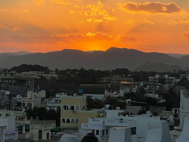 sunset over the village India