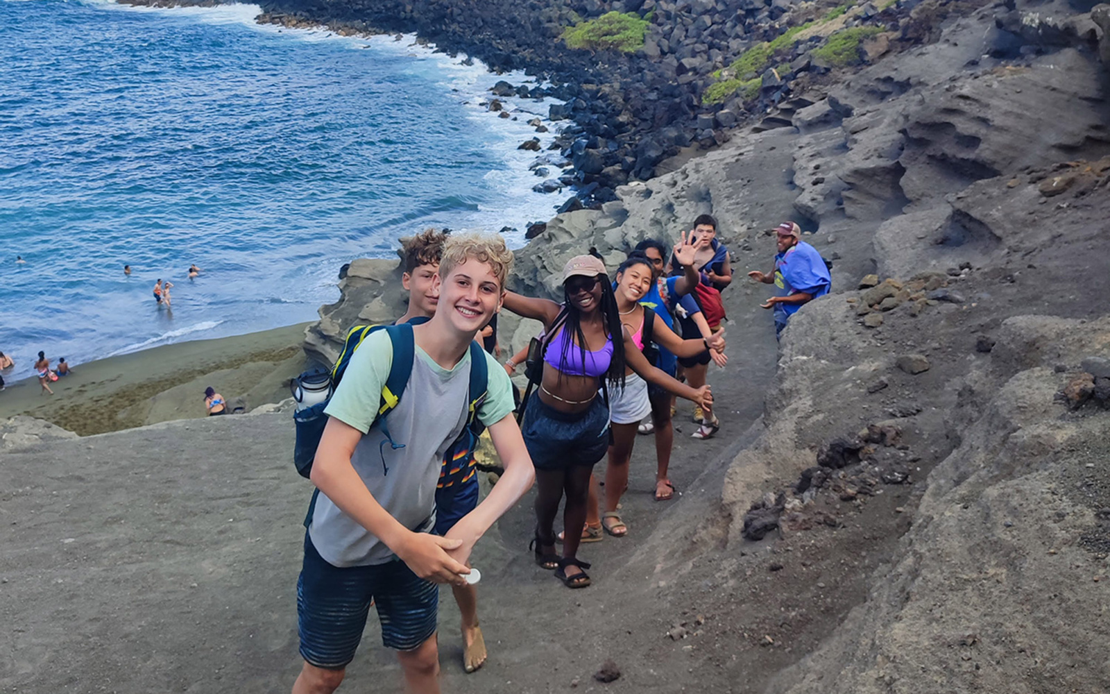 Group of students on a trail in Hawaii