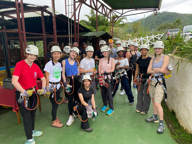 helmets and students zipline