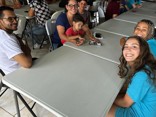 meeting host families blue shirt