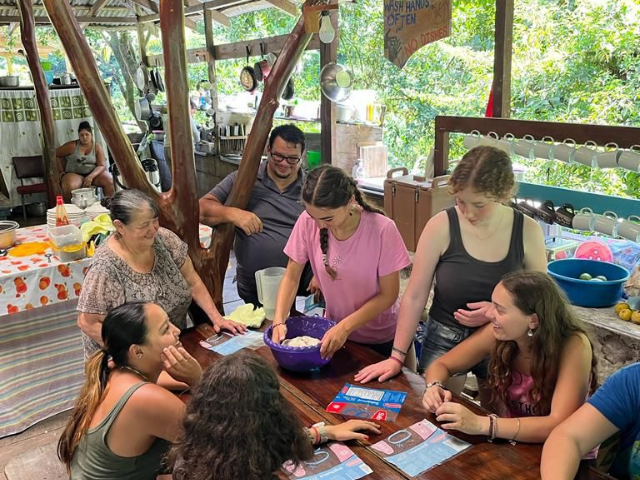 inside rainforest center making tortillas