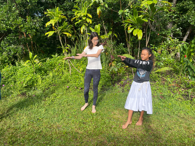 hula dance practice two students