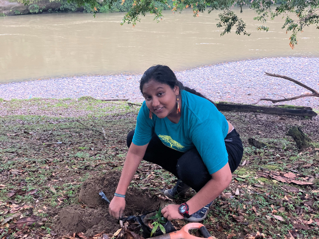planting blue shirt GR