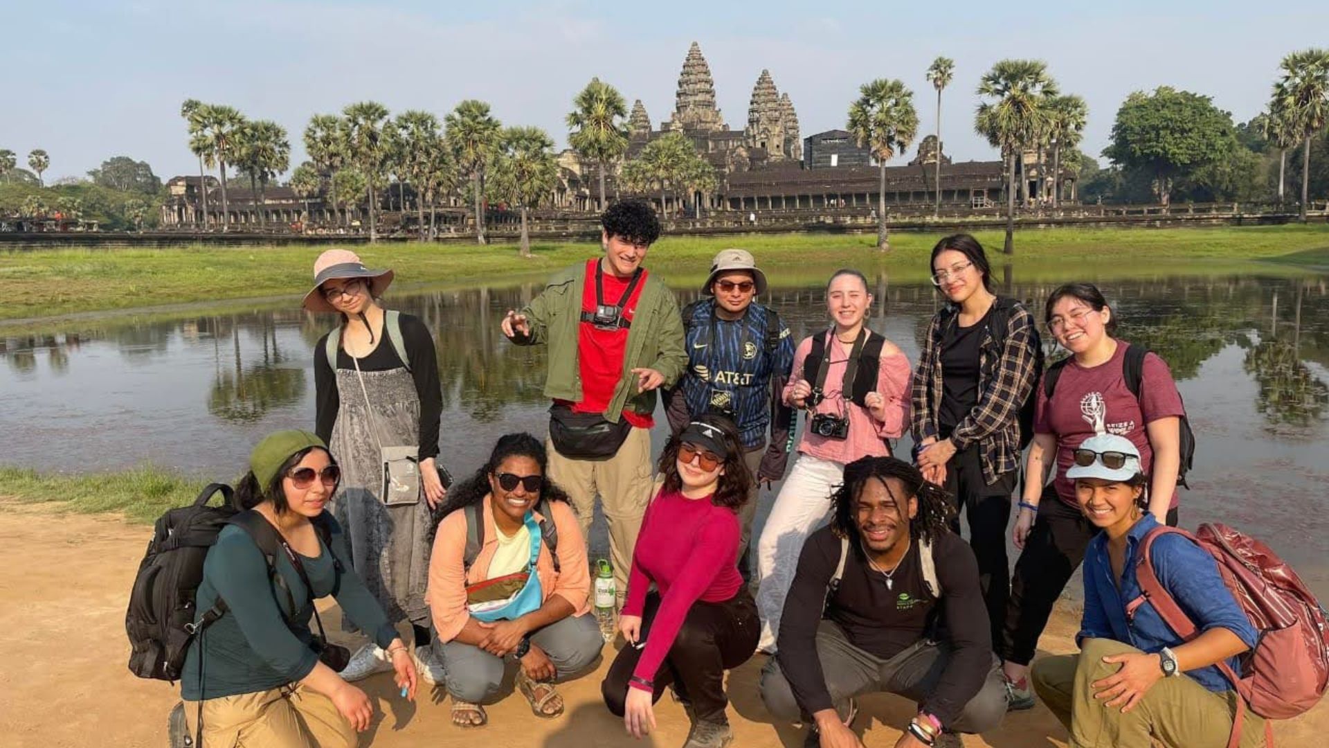 students in front of the Angkor Wat complex