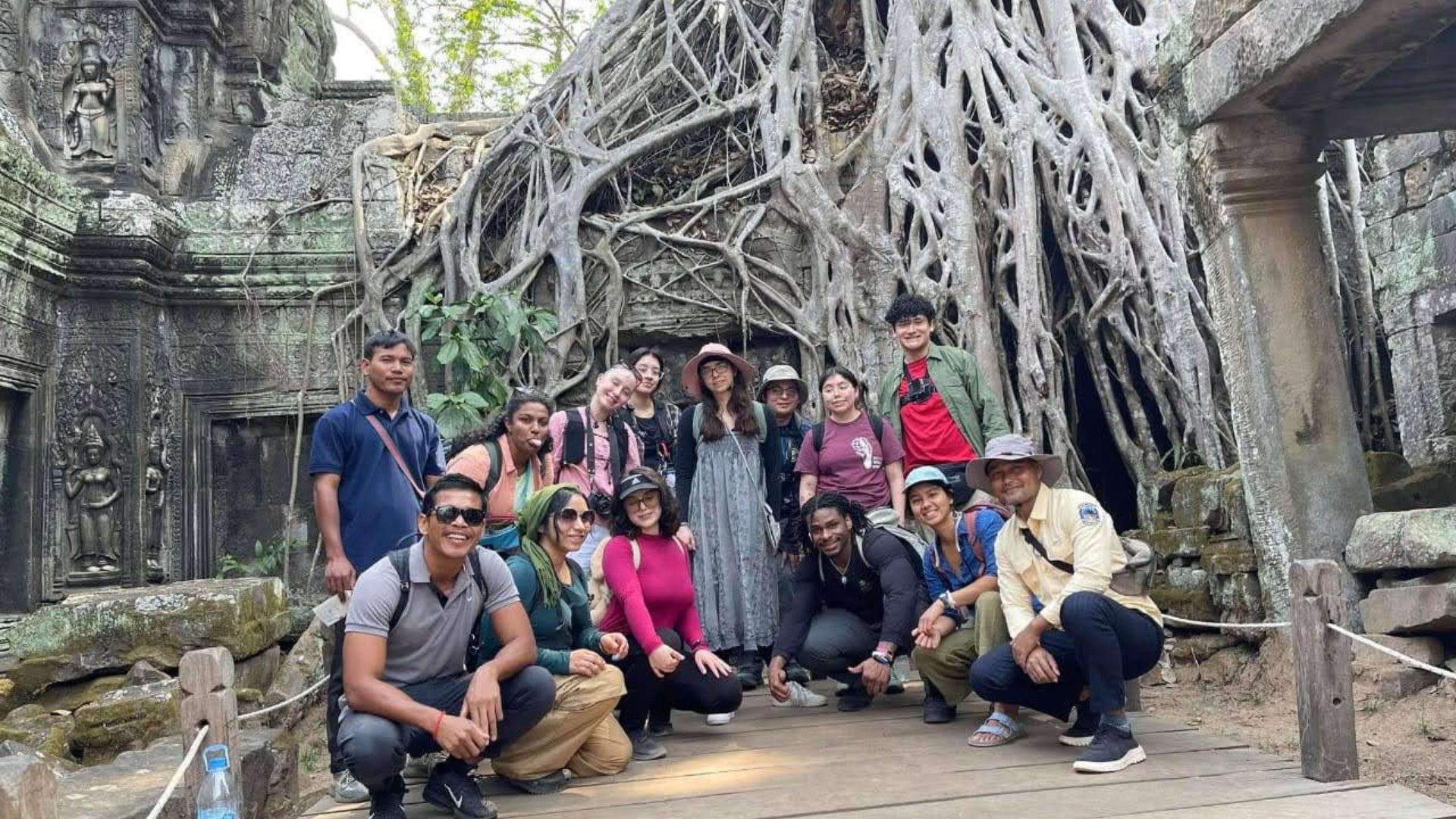 students and guides within the angkor wat complex
